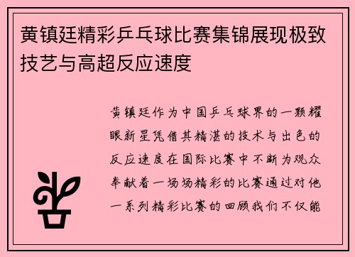 黄镇廷精彩乒乓球比赛集锦展现极致技艺与高超反应速度
